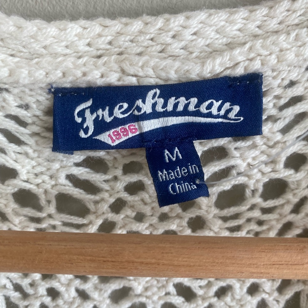 Freshman 1996 Duster Women’s M Beige Crochet Sleeveless‎ Vest Boho Cottage Core - Picture 2 of 10